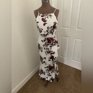 Sweet Storm Floral Maxi Dress - White and Burgundy